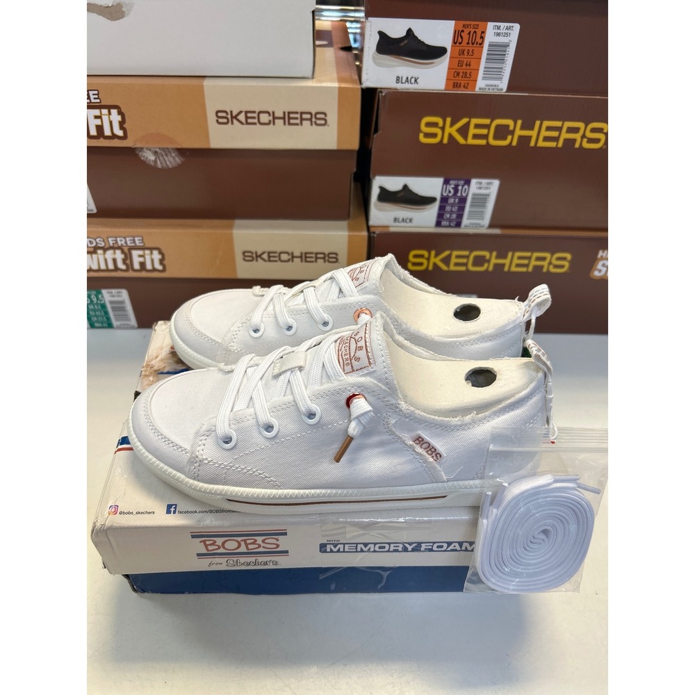 Skechers BOBS B Cute 2.0 White Canvas Slip On Sneakers 114150 WHT Womens 5 0584